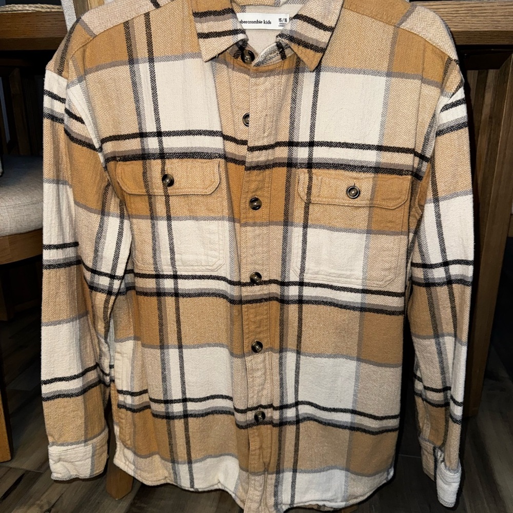 Abercrombie Kids Tan and White Plaid Shirt
